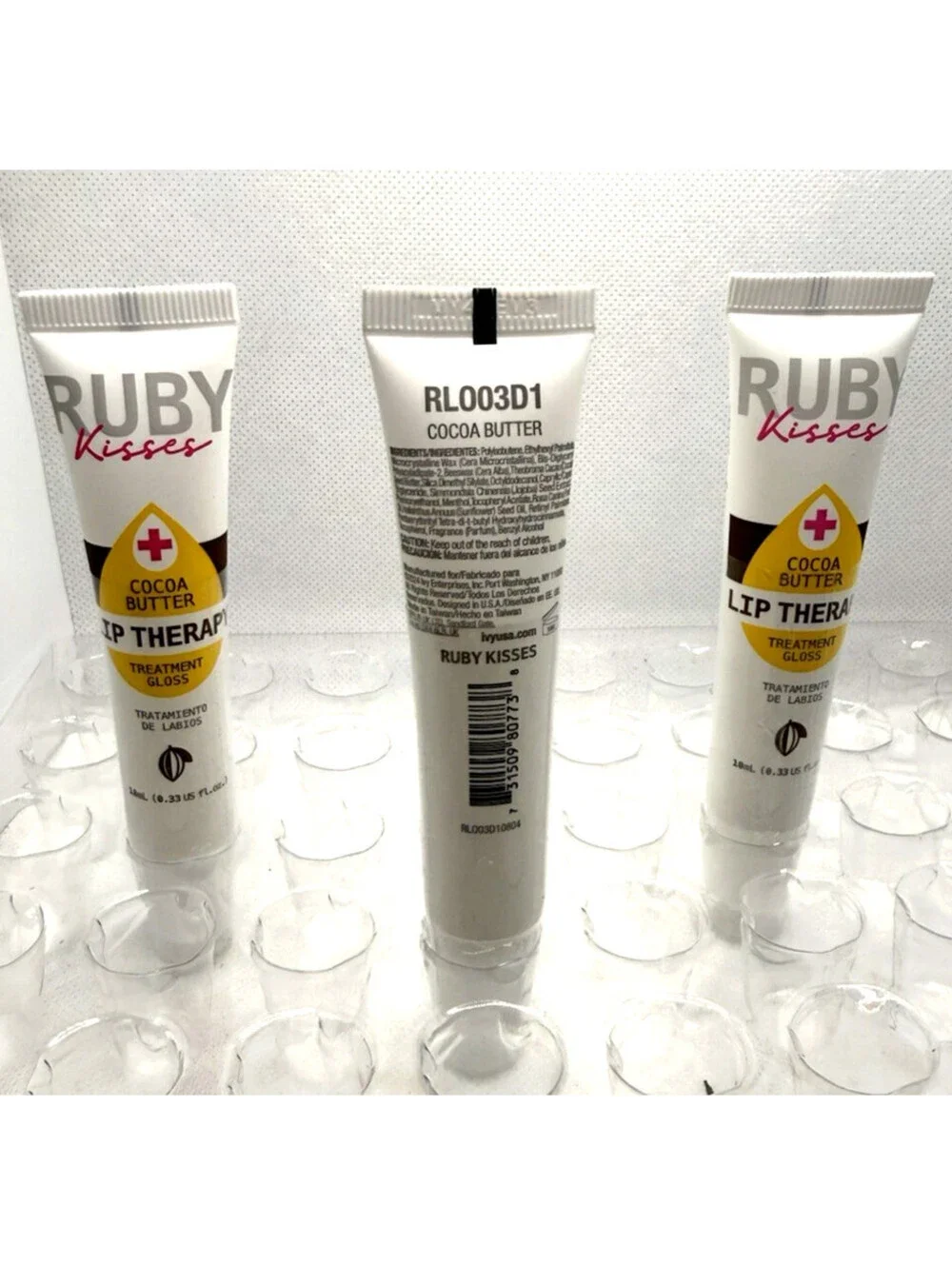 Ruby Kisses Cocoa Butter Hydrating Lip Therapy Treatment Gloss 3 Pack Clear New